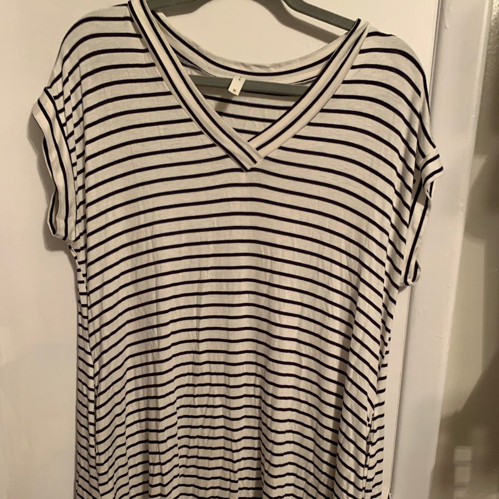 M T S Striped V-Neck Short Sleeve Dress SZ M